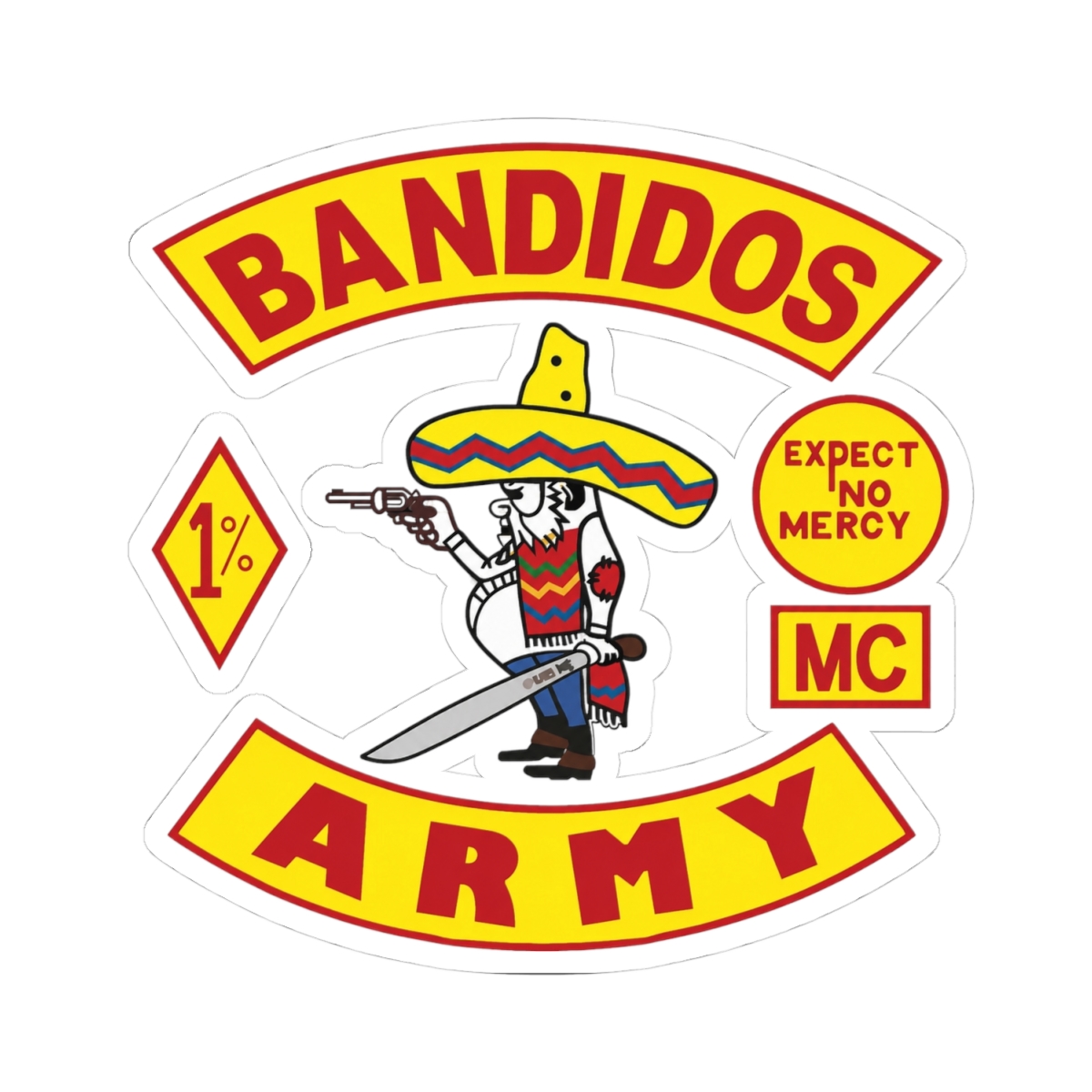 Bandidos Army Patch Style Kiss-Cut Stickers | Motorcycle Club Decals | Bandidos MC - alternate angle 1, merchandise